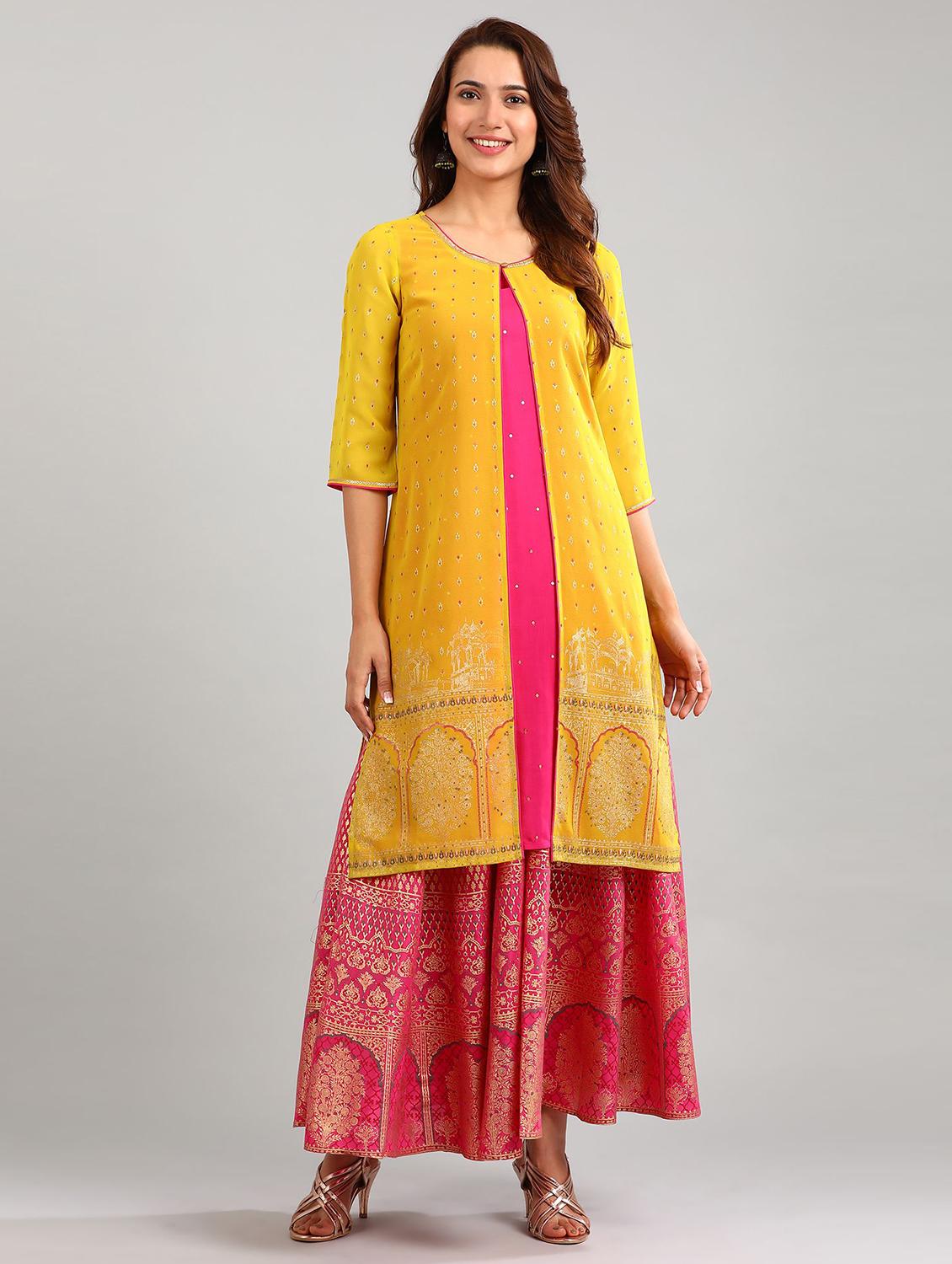 gold print layered kurta - 17933227 - Zoom Image - 1