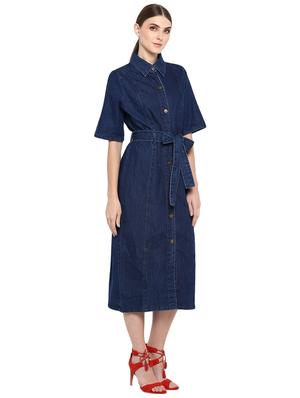 tie front solid shirt dress - 17933488 - Standard Image - 3