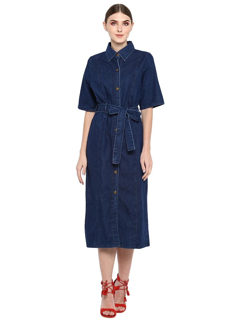 tie front solid shirt dress - 17933488 - Zoom Image - 1