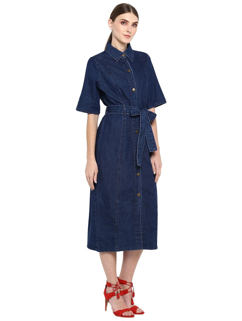 tie front solid shirt dress - 17933488 - Zoom Image - 3