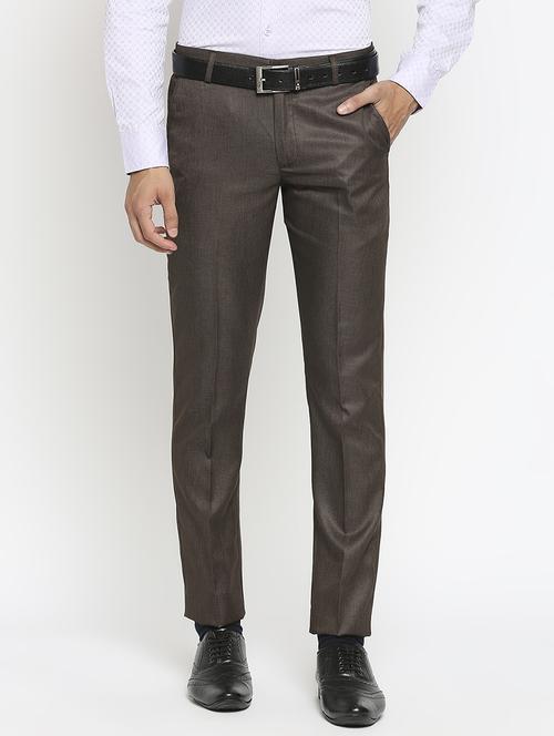 brown textured flat front formal trouser - 17933872 - Very Small Image - 1