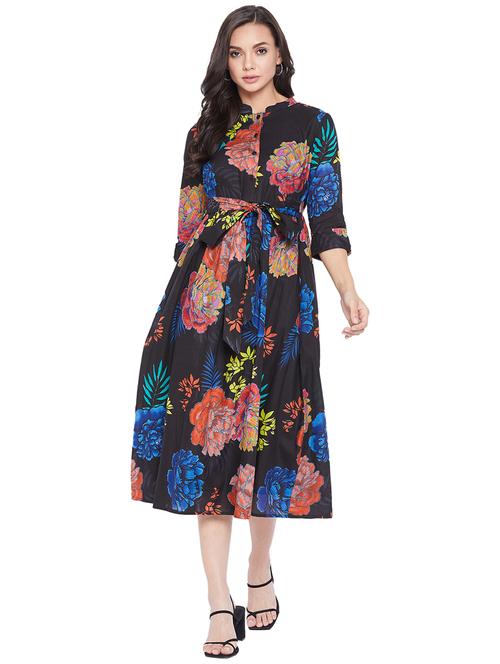 tie front floral a-line dress - 17933995 - Standard Image - 1