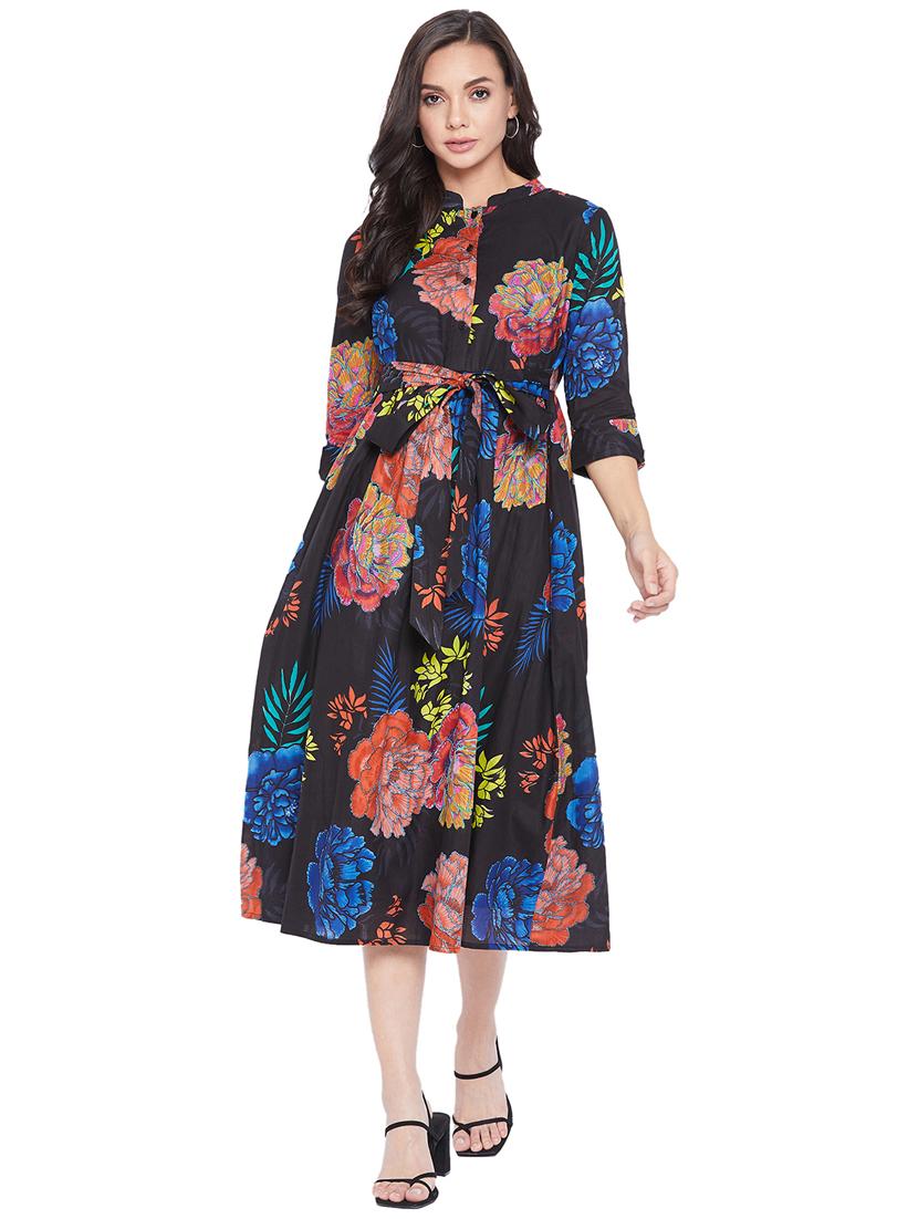 tie front floral a-line dress - 17933995 - Zoom Image - 1