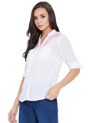mandarin neck embroidered detail shirt - 17934003 - Standard Image - 2