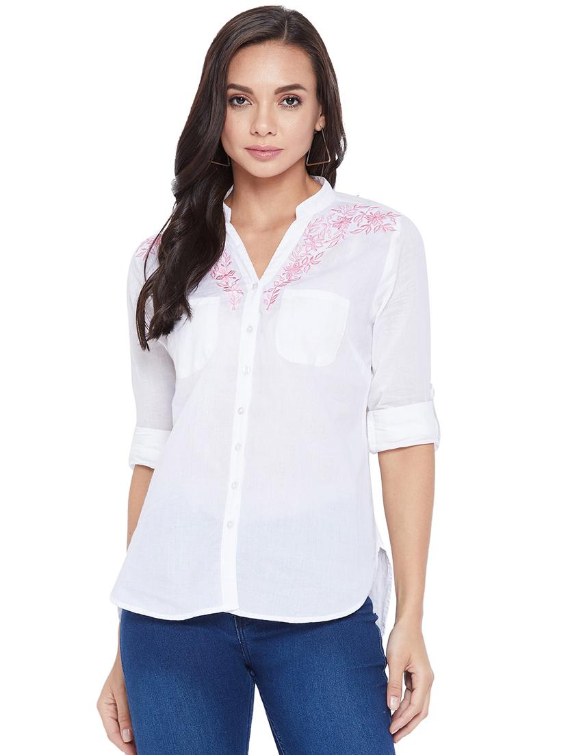 mandarin neck embroidered detail shirt - 17934003 - Zoom Image - 1