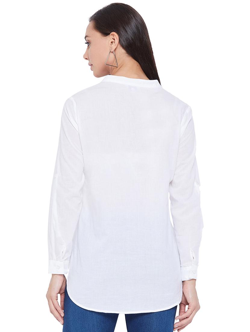 mandarin neck embroidered detail shirt - 17934003 - Zoom Image - 3
