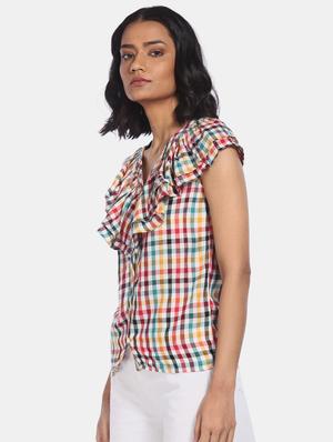 v-neck checkered top - 17935257 - Standard Image - 2