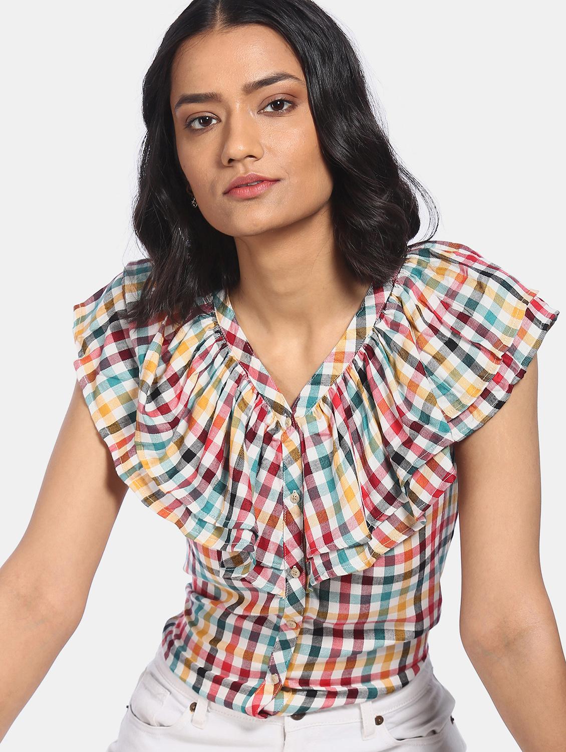 v-neck checkered top - 17935257 - Zoom Image - 4