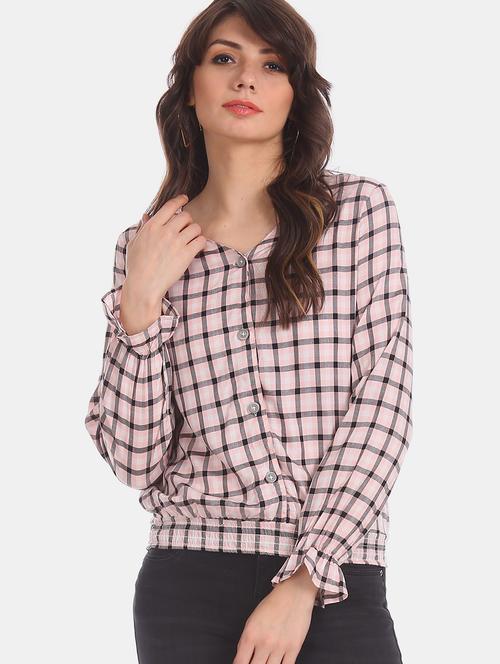 v-neck checkered top - 17935468 - Standard Image - 1