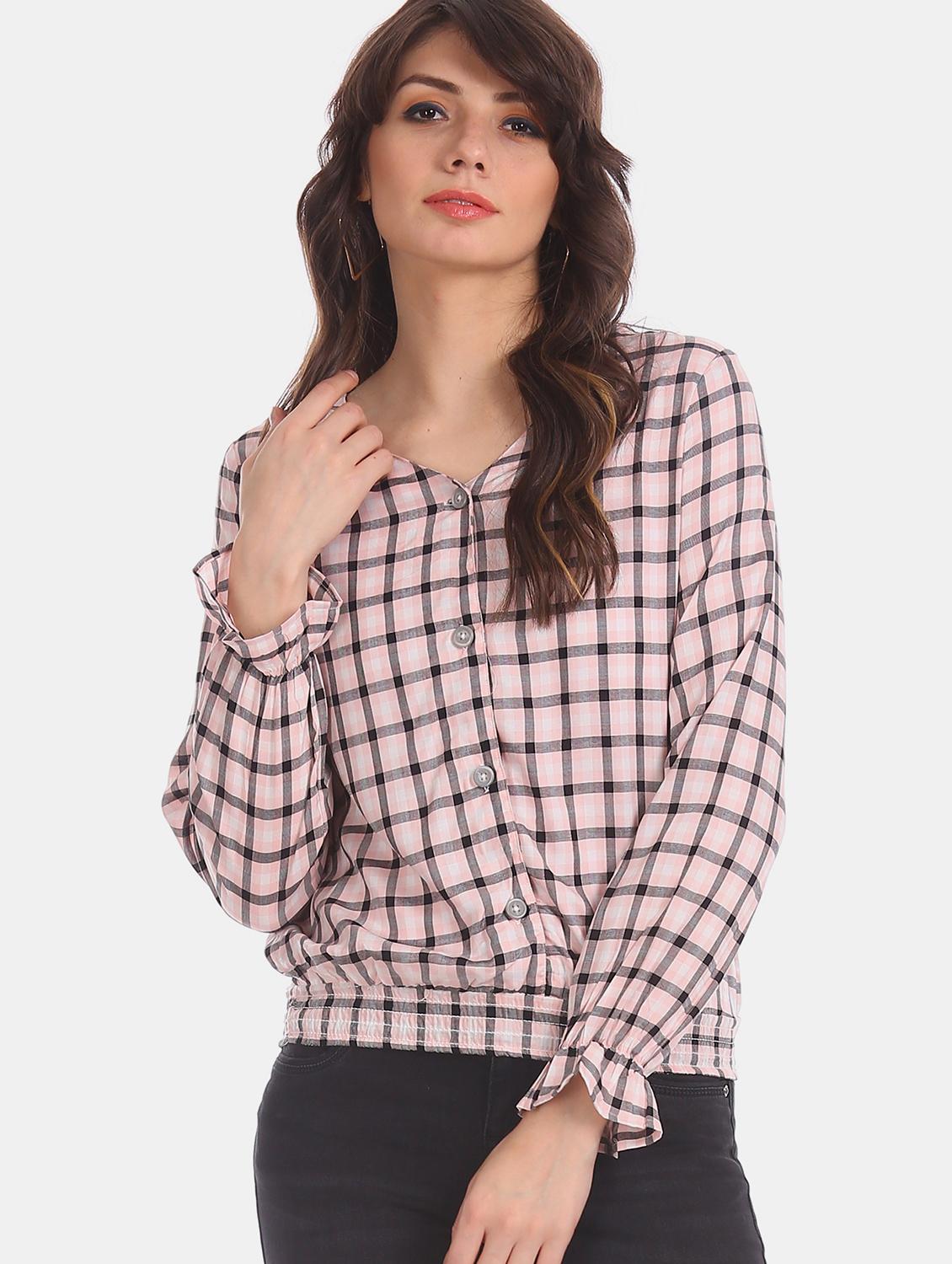 v-neck checkered top - 17935468 - Zoom Image - 1