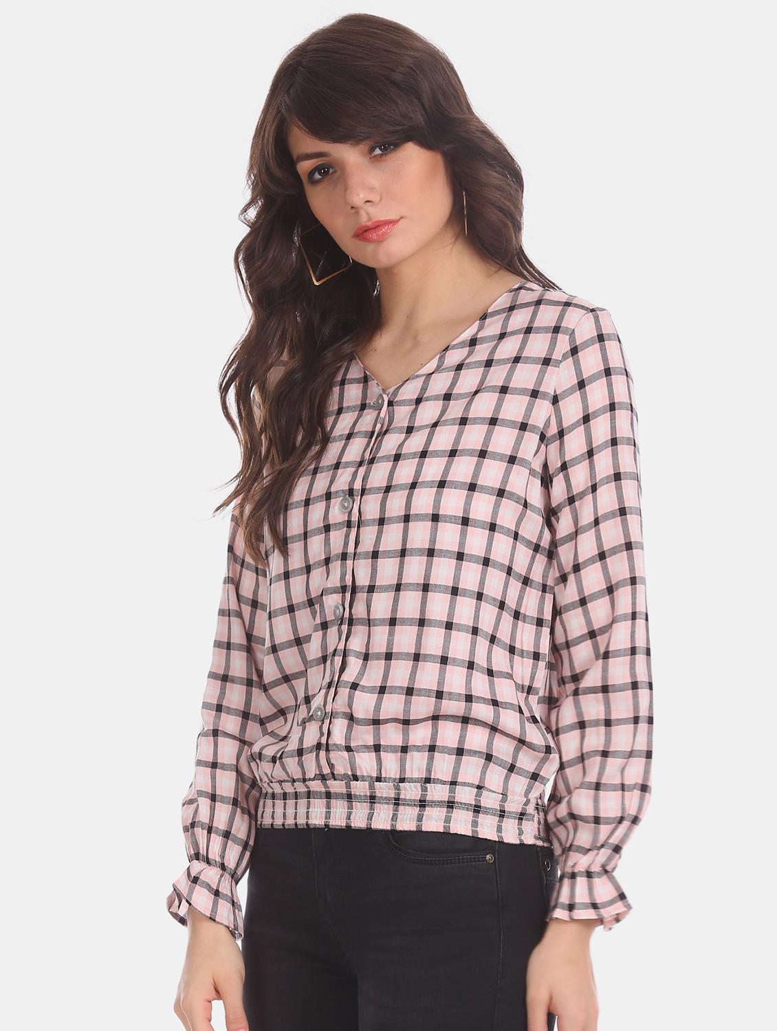 v-neck checkered top - 17935468 - Zoom Image - 2