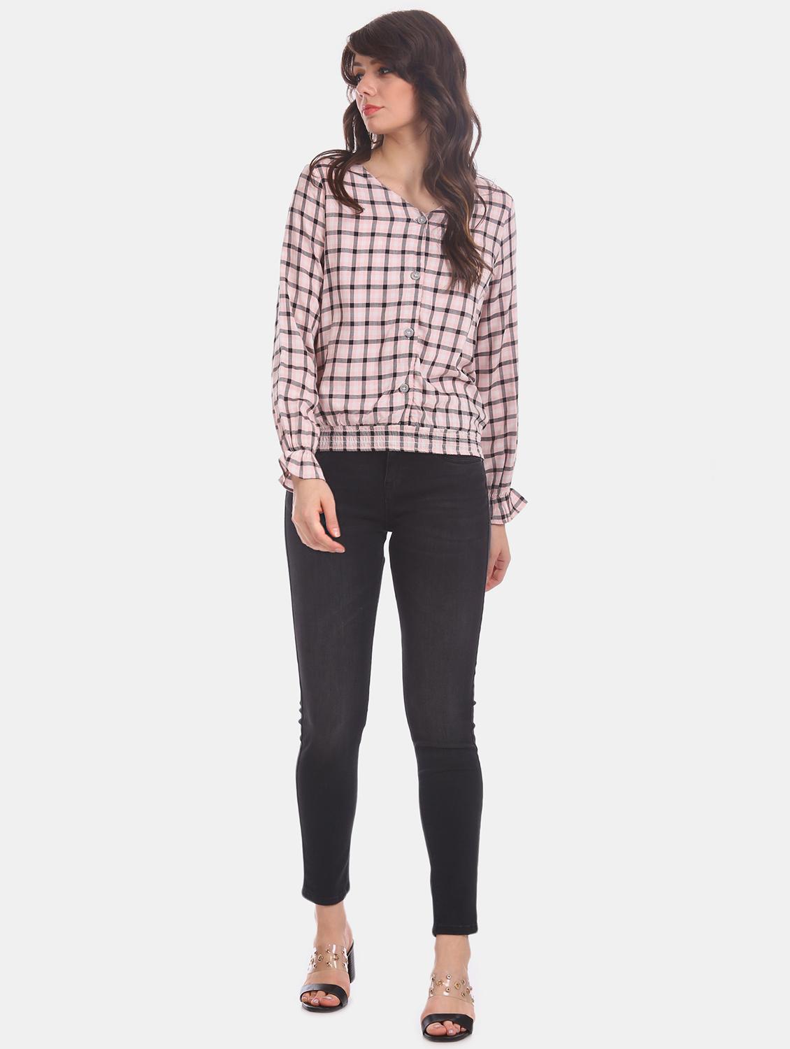 v-neck checkered top - 17935468 - Zoom Image - 4
