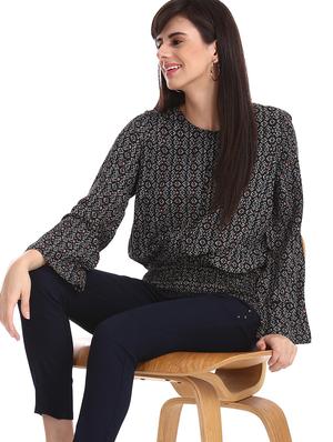round neck printed blouson top - 17935573 - Standard Image - 2