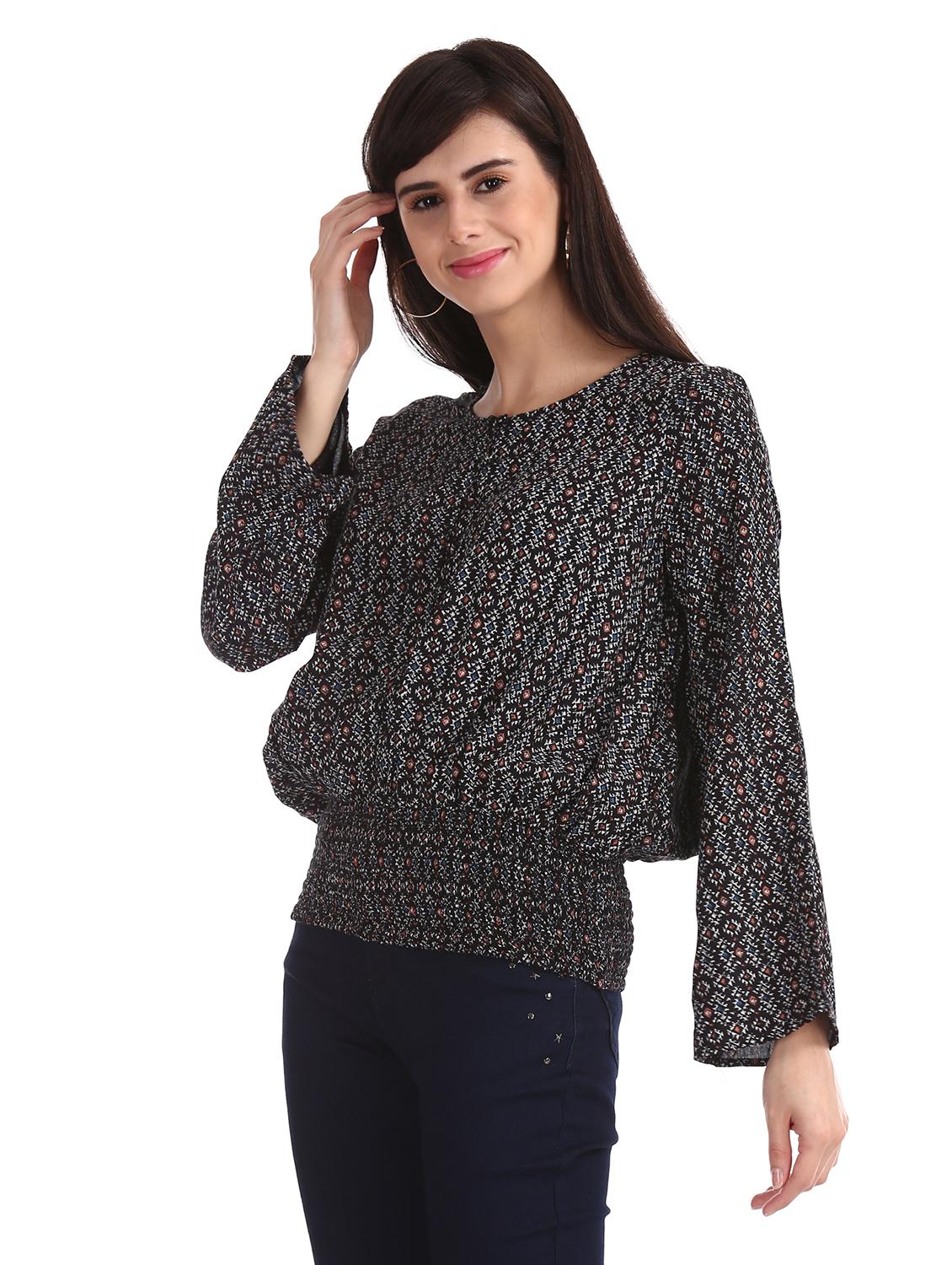 round neck printed blouson top - 17935573 - Zoom Image - 1