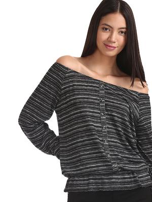 off shoulder striped top - 17935585 - Standard Image - 2