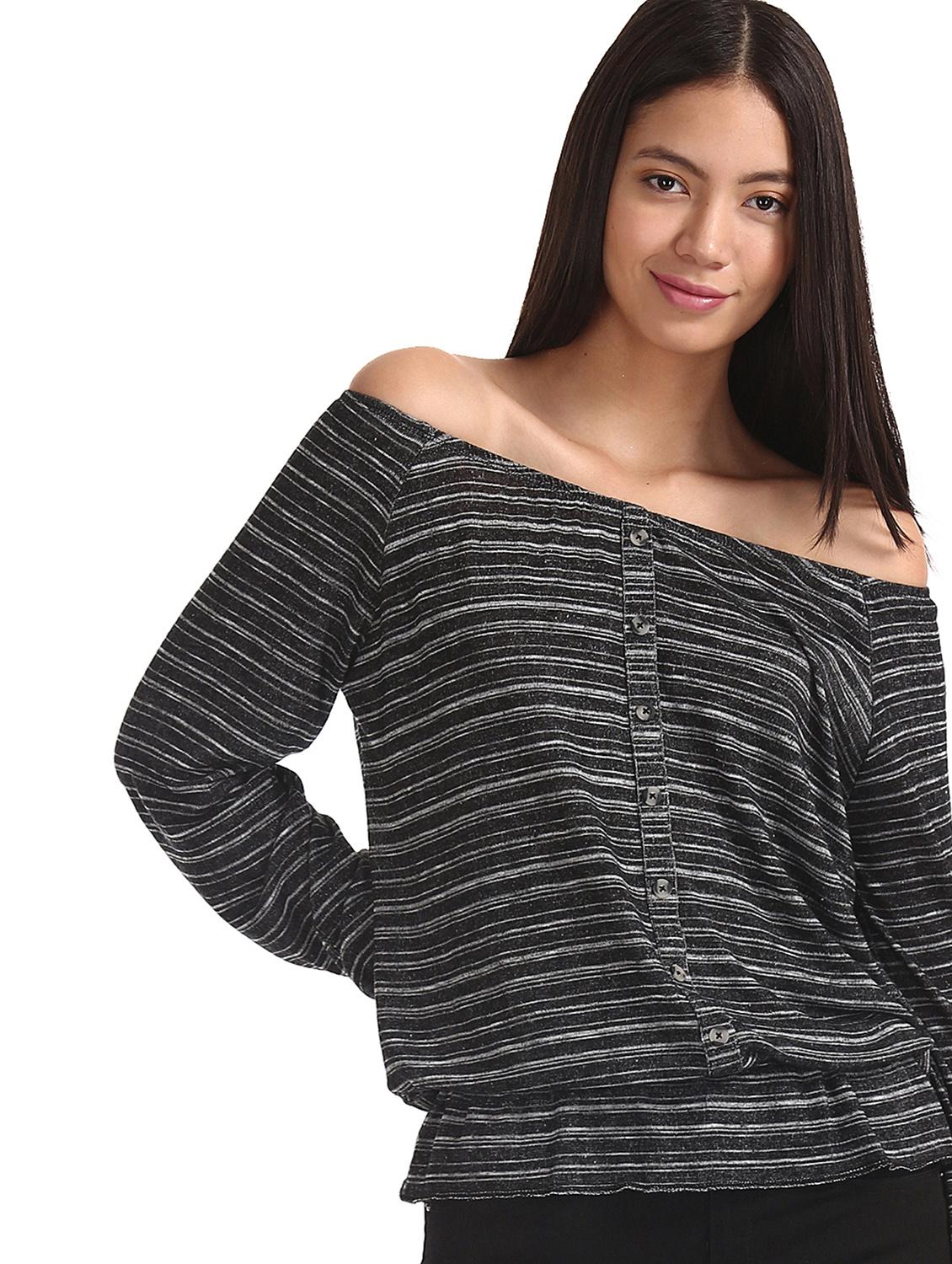 off shoulder striped top - 17935585 - Zoom Image - 2