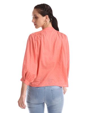 mandarin neck schiffli top - 17935627 - Standard Image - 3