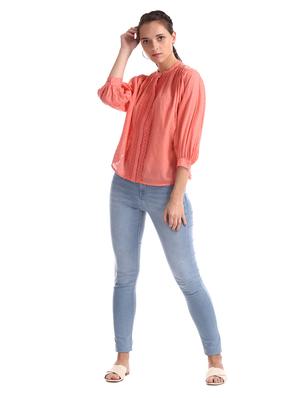mandarin neck schiffli top - 17935627 - Standard Image - 4