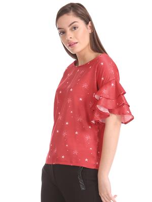 bell sleeved printed top - 17935878 - Standard Image - 2