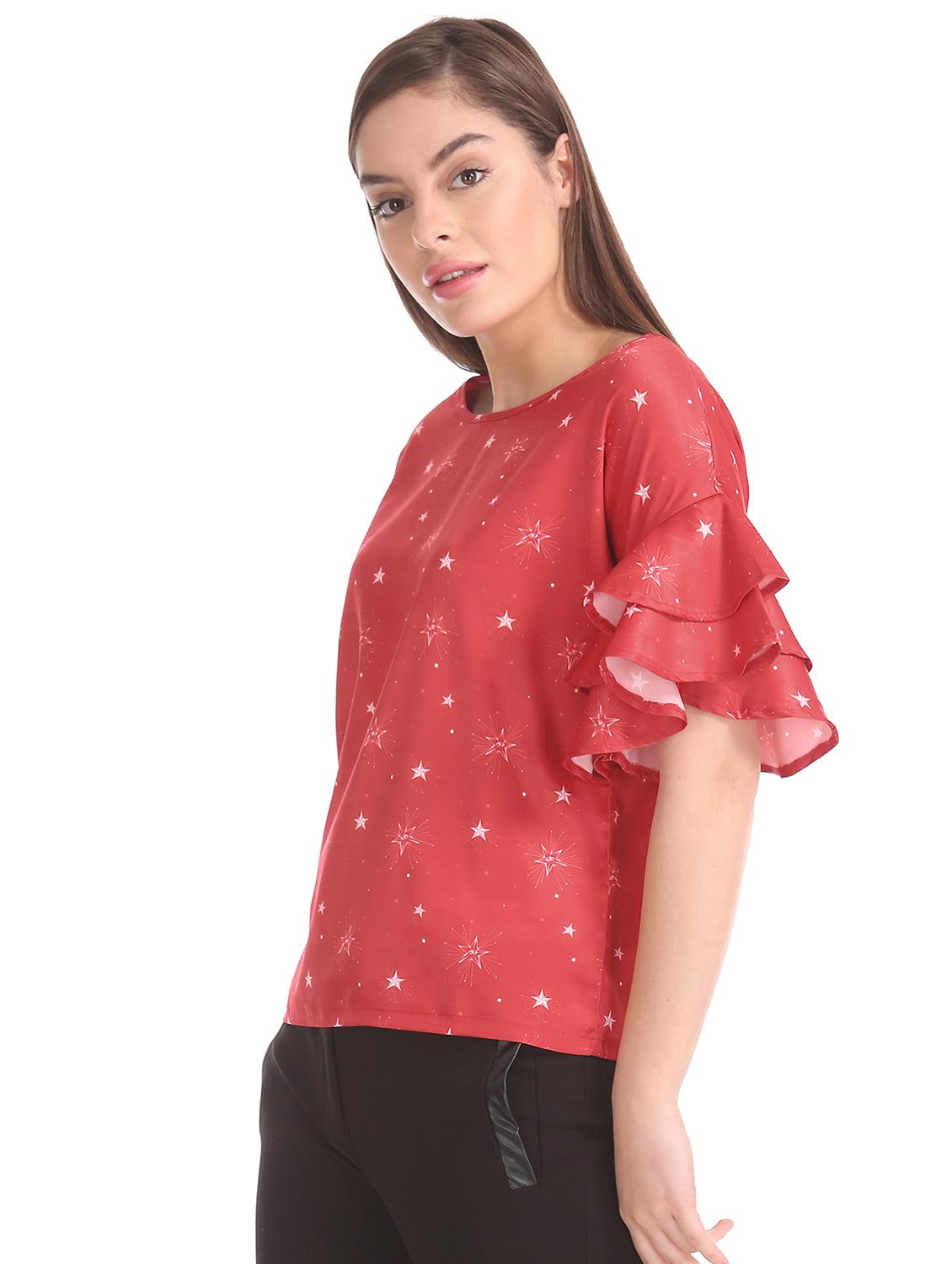 bell sleeved printed top - 17935878 - Zoom Image - 2