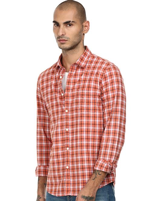 orange checkered casual shirt - 17936449 - Standard Image - 1