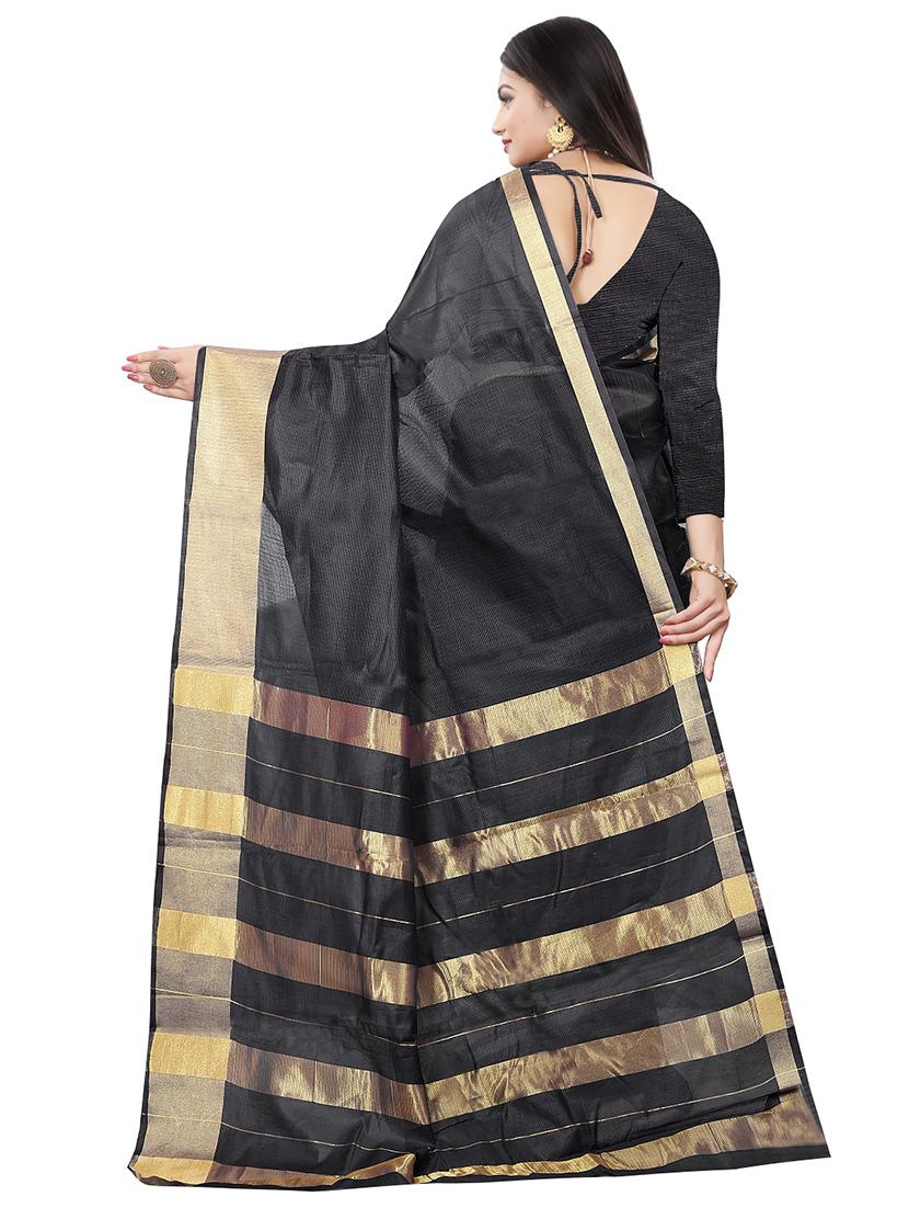 solid bordered chanderi saree with blouse - 17937590 - Zoom Image - 2