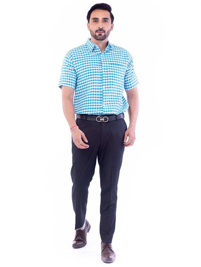 light blue checkered casual shirt - 17937648 - Zoom Image - 4