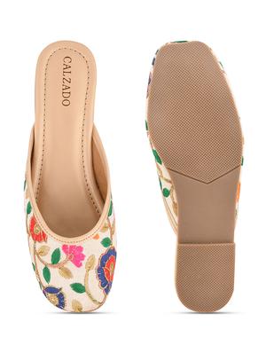 white synthetic slip on jutis & mojaris - 17937662 - Standard Image - 4