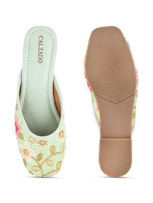 green synthetic slip on jutis & mojaris - 17937664 - Standard Image - 4