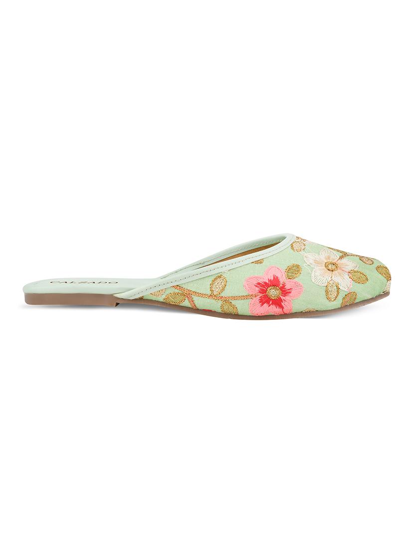 green synthetic slip on jutis & mojaris - 17937664 - Zoom Image - 2