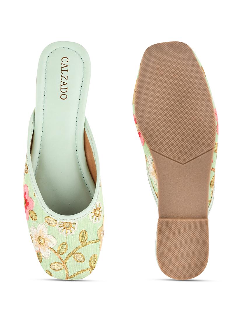 green synthetic slip on jutis & mojaris - 17937664 - Zoom Image - 4