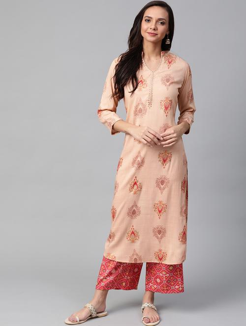 peach rayon kurta palazzo set - 17937680 - Standard Image - 1