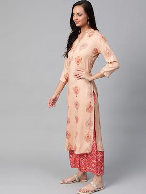 peach rayon kurta palazzo set - 17937680 - Standard Image - 2