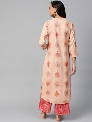 peach rayon kurta palazzo set - 17937680 - Standard Image - 3