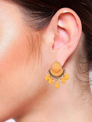 yellow crystal drop dangle big stud earrings - 17937777 - Standard Image - 4