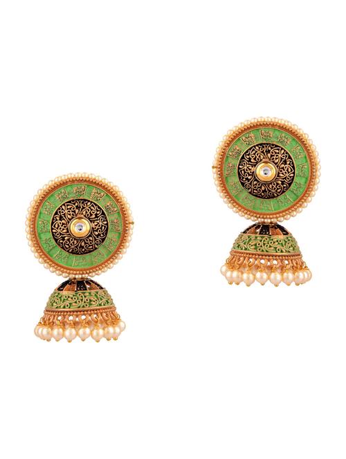 green antique kundan jhumka earring - 17937784 - Standard Image - 1