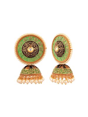 green antique kundan jhumka earring - 17937784 - Standard Image - 2