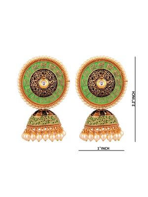 green antique kundan jhumka earring - 17937784 - Standard Image - 3