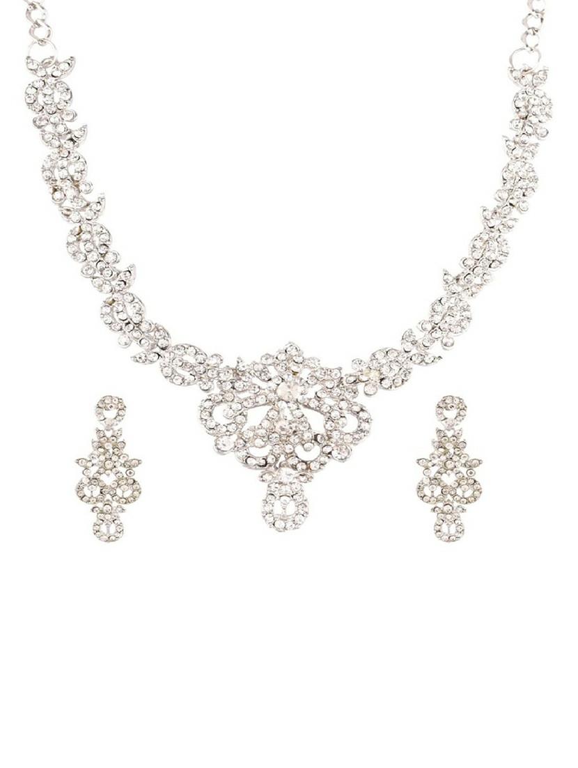 silver austrian stone crystal choker necklace earring set - 17937866 - Zoom Image - 1