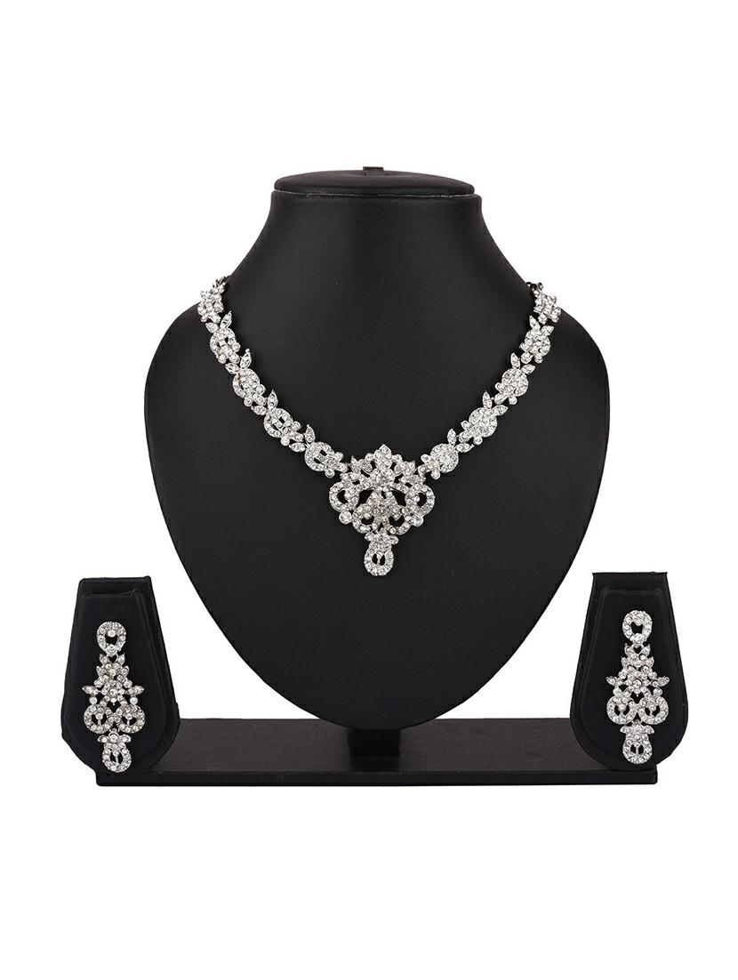 silver austrian stone crystal choker necklace earring set - 17937866 - Zoom Image - 5