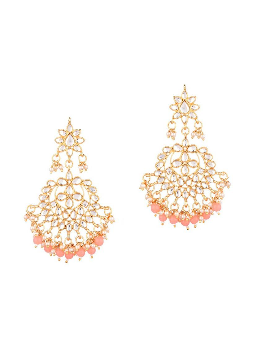 peach traditional kundan maang tikka earrings set - 17937886 - Zoom Image - 3