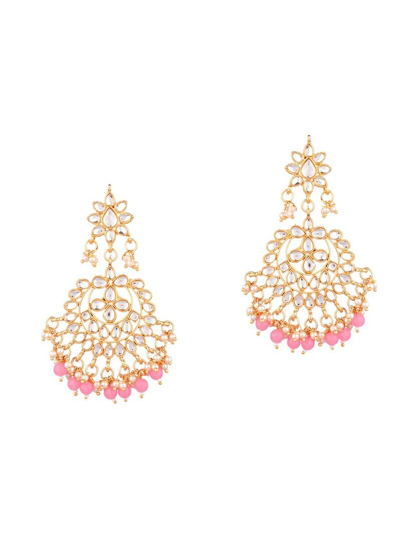 pink traditional kundan maang tikka earrings set - 17937887 - Zoom Image - 3