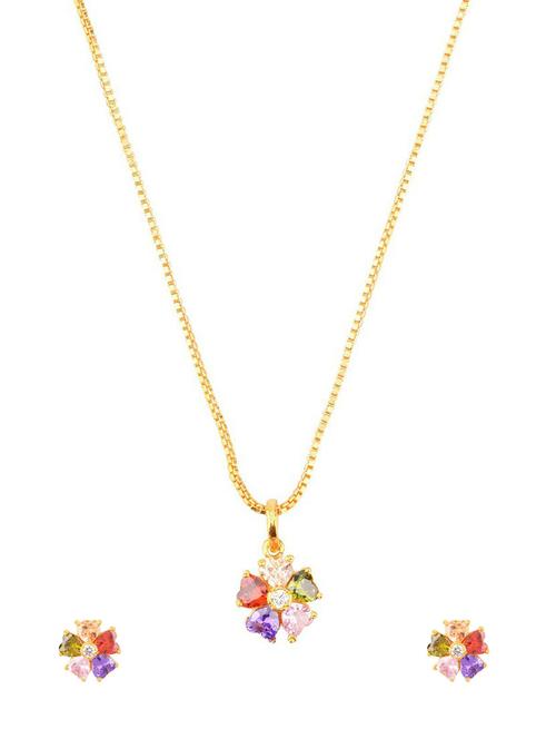 multi colored ethnic floral pendant chain necklace earrings set - 17937898 - Standard Image - 1