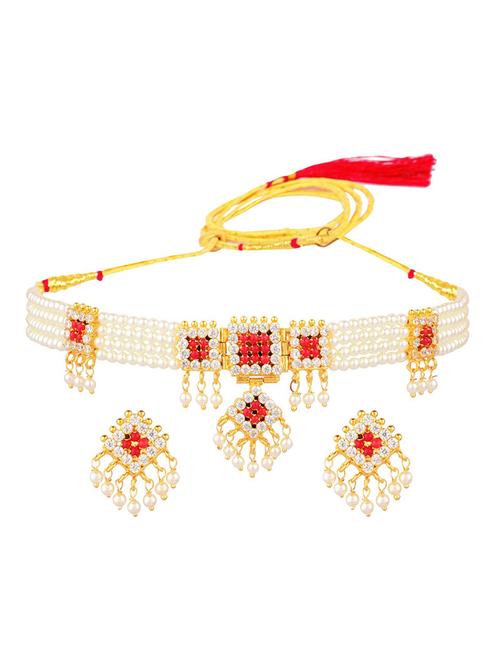 red beads choker necklace earrings set - 17937919 - Standard Image - 1