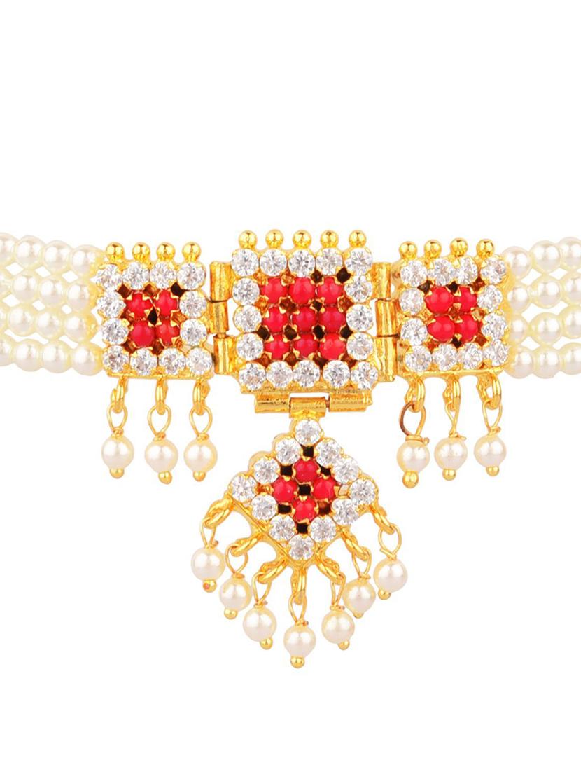 red beads choker necklace earrings set - 17937919 - Zoom Image - 2