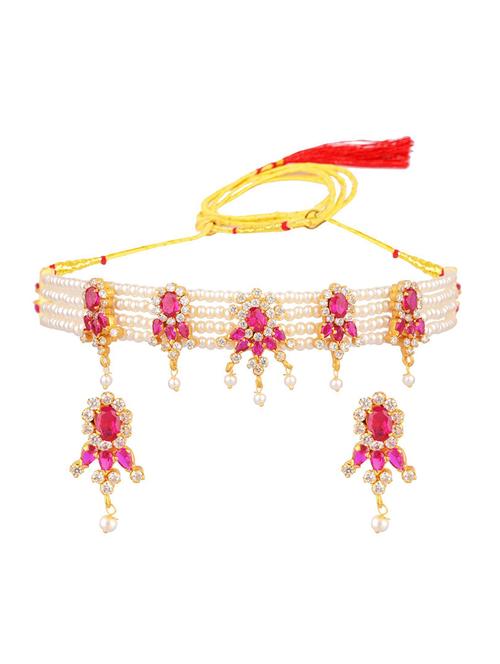 pink cubic zirconia beads choker necklace earrings set - 17937920 - Standard Image - 1