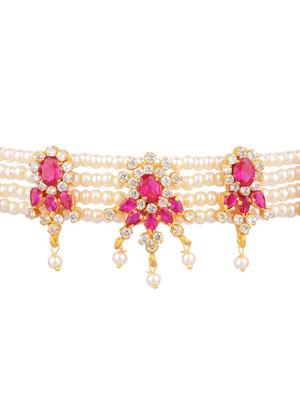 pink cubic zirconia beads choker necklace earrings set - 17937920 - Standard Image - 2