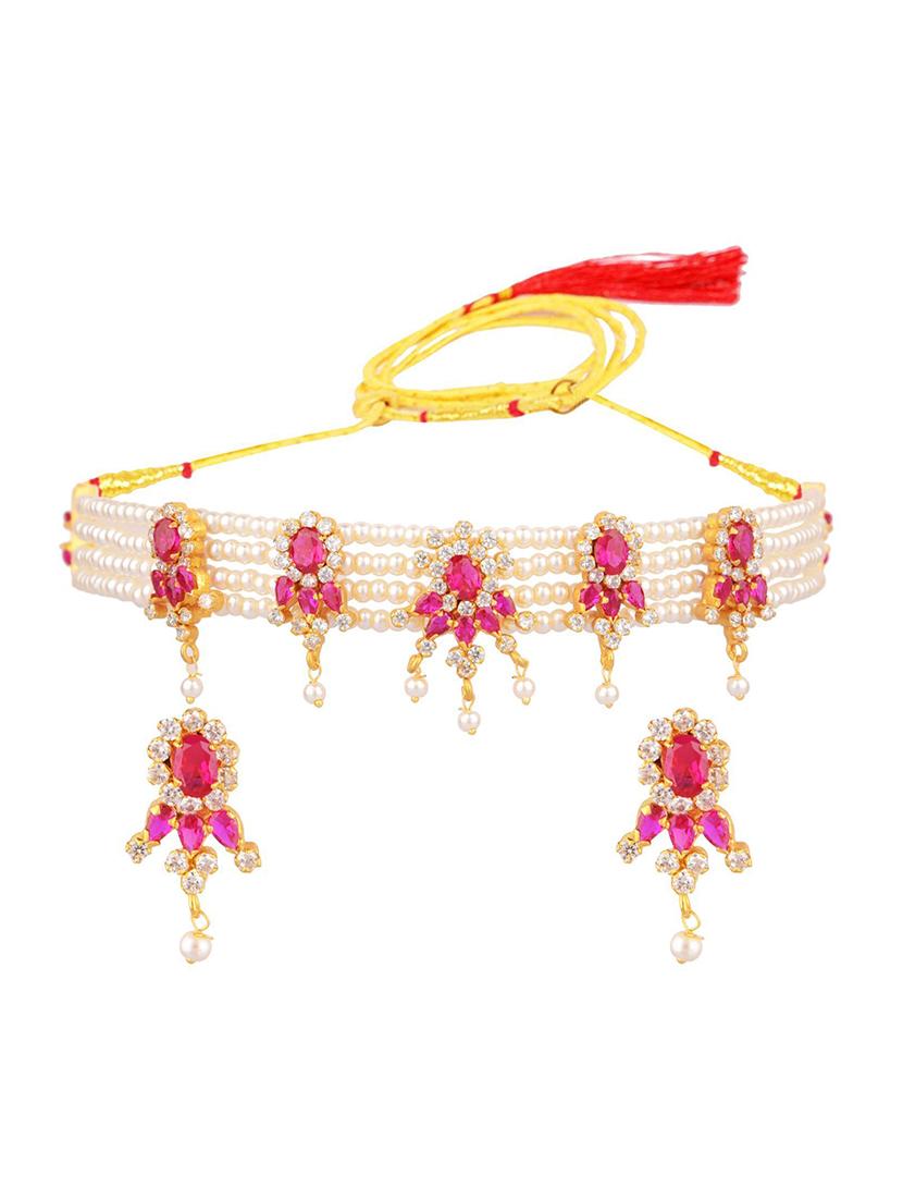 pink cubic zirconia beads choker necklace earrings set - 17937920 - Zoom Image - 1