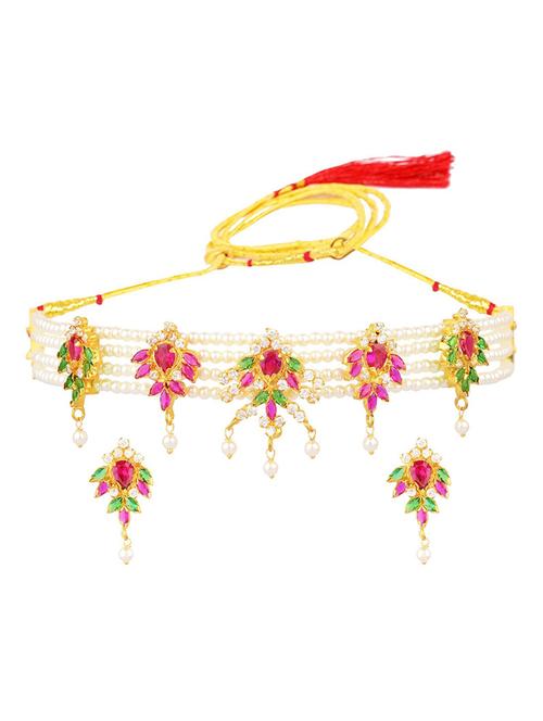 multi colored cubic zirconia beads choker necklace earrings set - 17937921 - Standard Image - 1