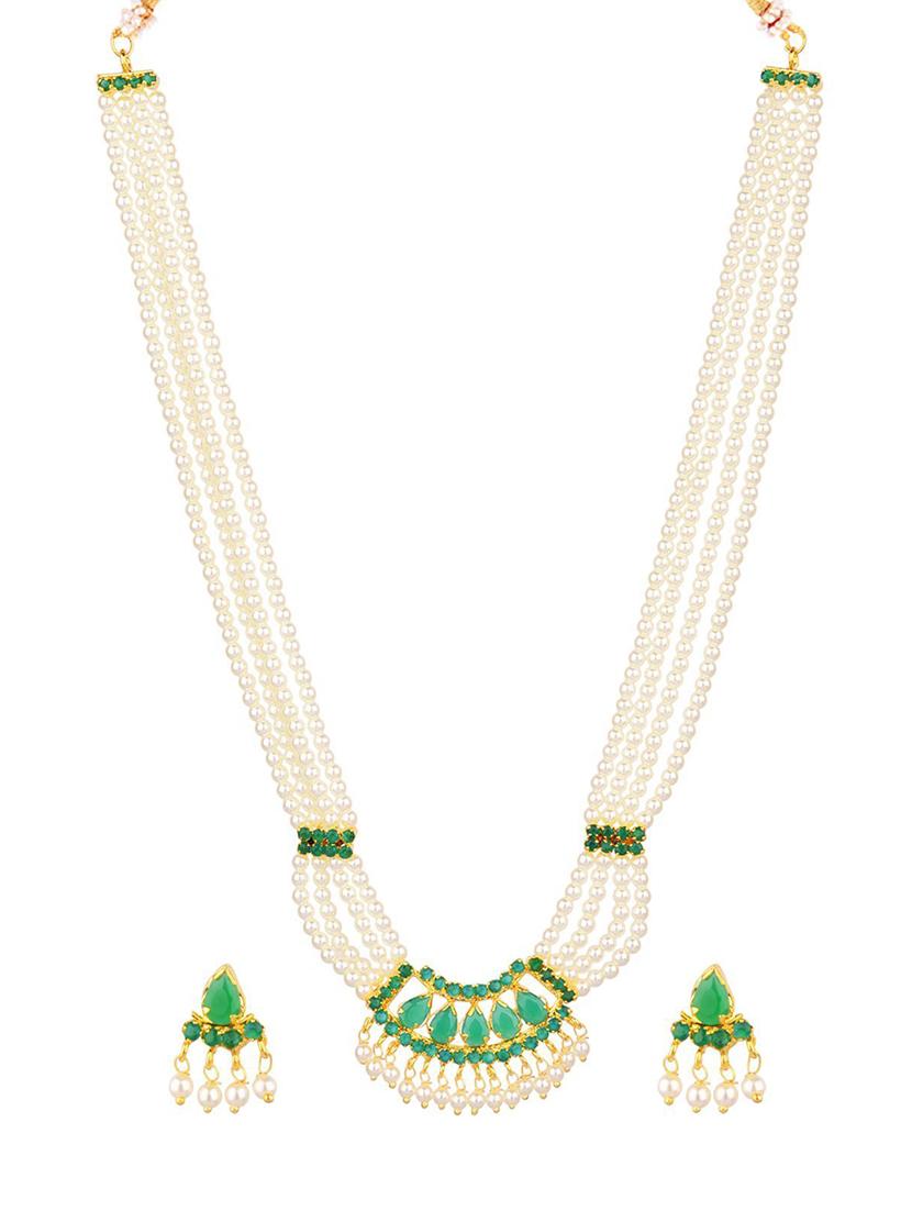 green cubic zirconia beads necklace earrings set - 17937930 - Zoom Image - 1